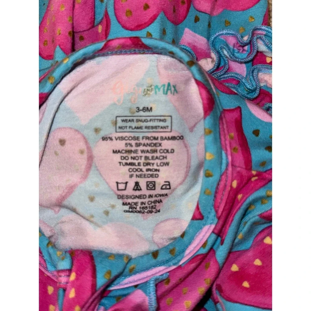 Gigi and Max Bamboo Viscose Heart Ruffle Romper Teal Pink 3-6M Sleeper Zip Up